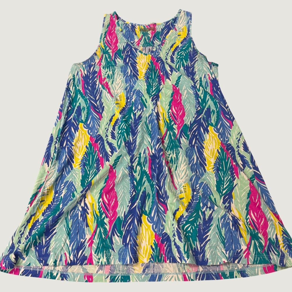 Lilly Pulitzer Pima Cotton Feather Print Sleeveless Swing Dress Multicolor L
